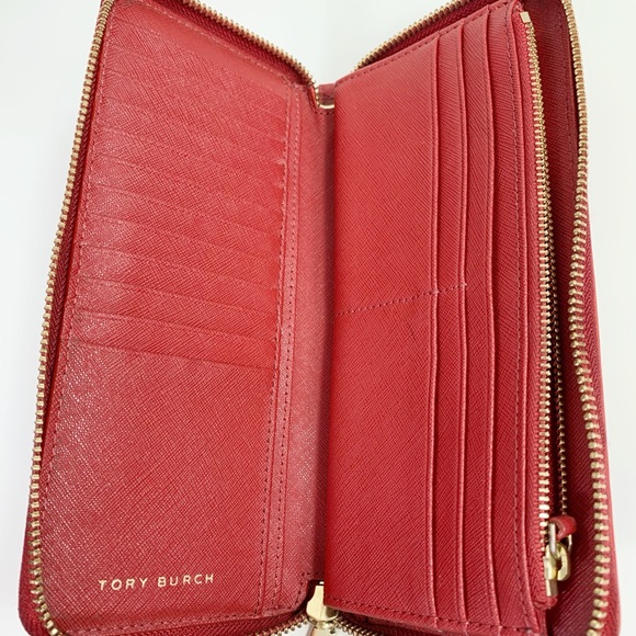 Tory Burch Red Leather Robinson Zip Around Wallet - Picture 7 of 10